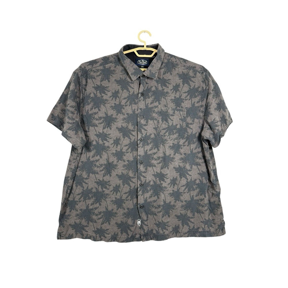 Nat‎ Nast Shirt Mens XXL Gray/Black Palm Tree Silk Blend Button Short Sleeve